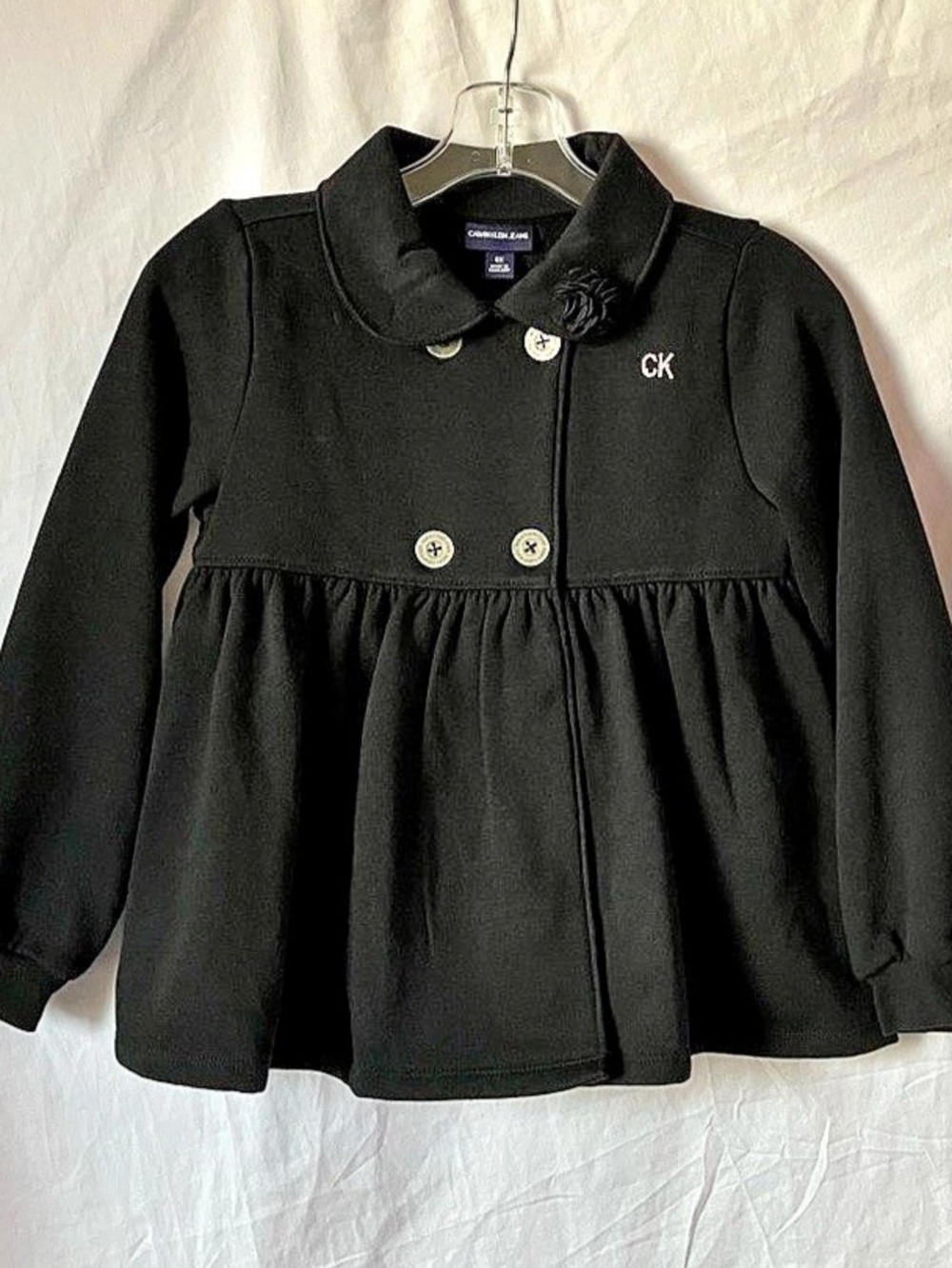 Calvin Klein Jeans Black Peacoat Jacket Girls Size 6X Ruffled Skirt Hem CK